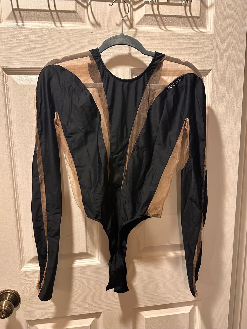 Mugler Black Bodysuit with Nude Lining